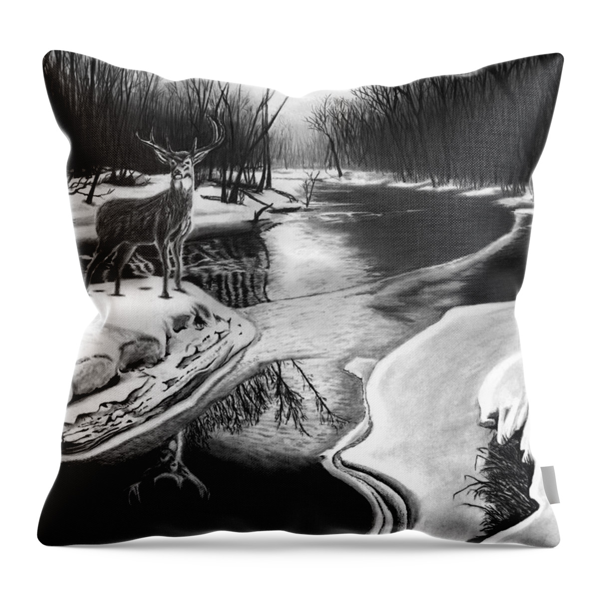 Morning Thaw Throw Pillow featuring the drawing Morning Thaw by Peter Piatt
