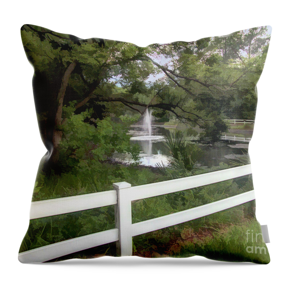 Taylor Residences Throw Pillow featuring the photograph Morning Walk by Pond by Amy Dundon