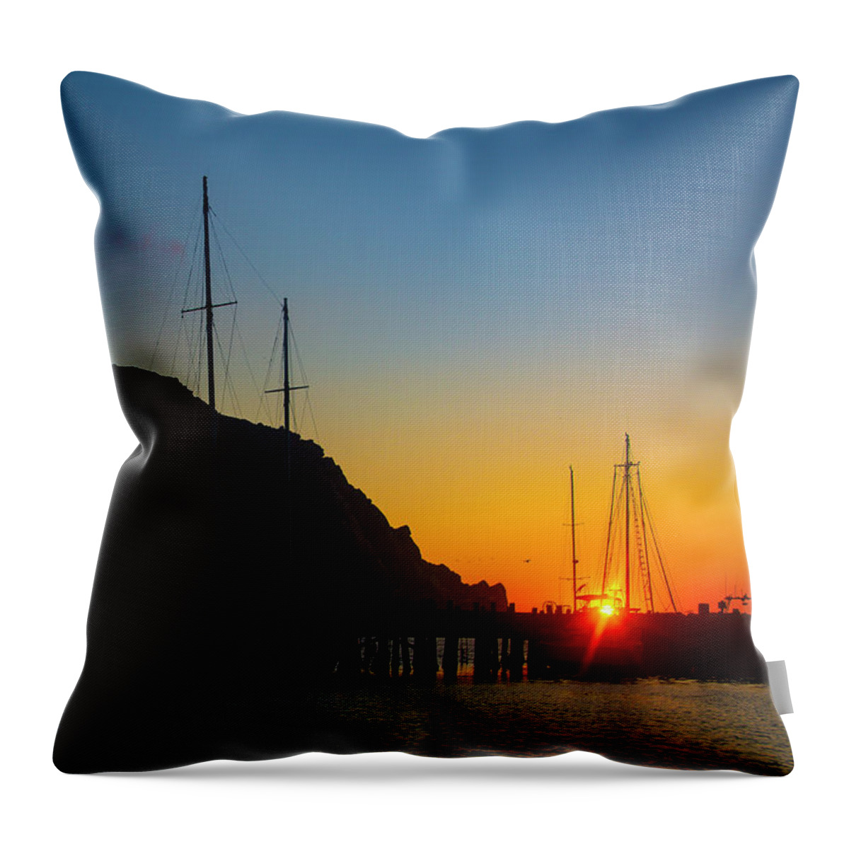 Sunset Morro Bay Throw Pillow featuring the photograph Morro Bay Rock by Garry Gay