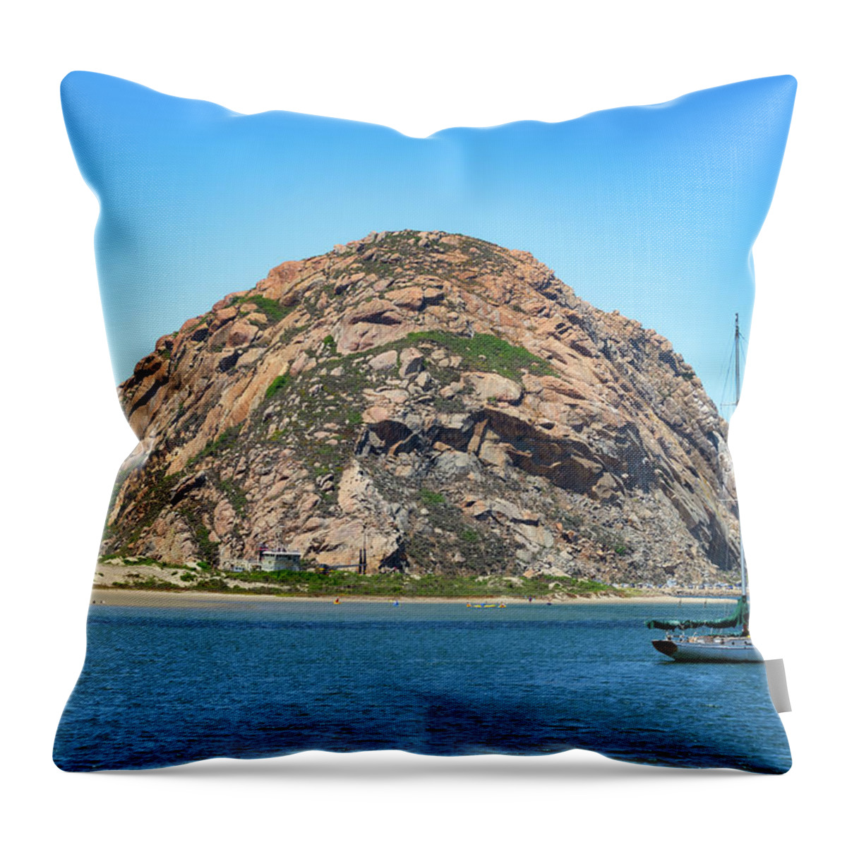 Morro Bay Throw Pillow featuring the photograph Morro Rock with Sailboat by Matthew DeGrushe