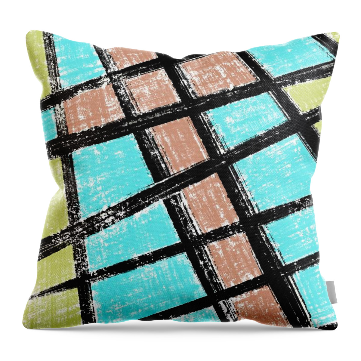 Cross Throw Pillow featuring the digital art Mosaic Cross in Brown, Blue and Green by Donna Mibus