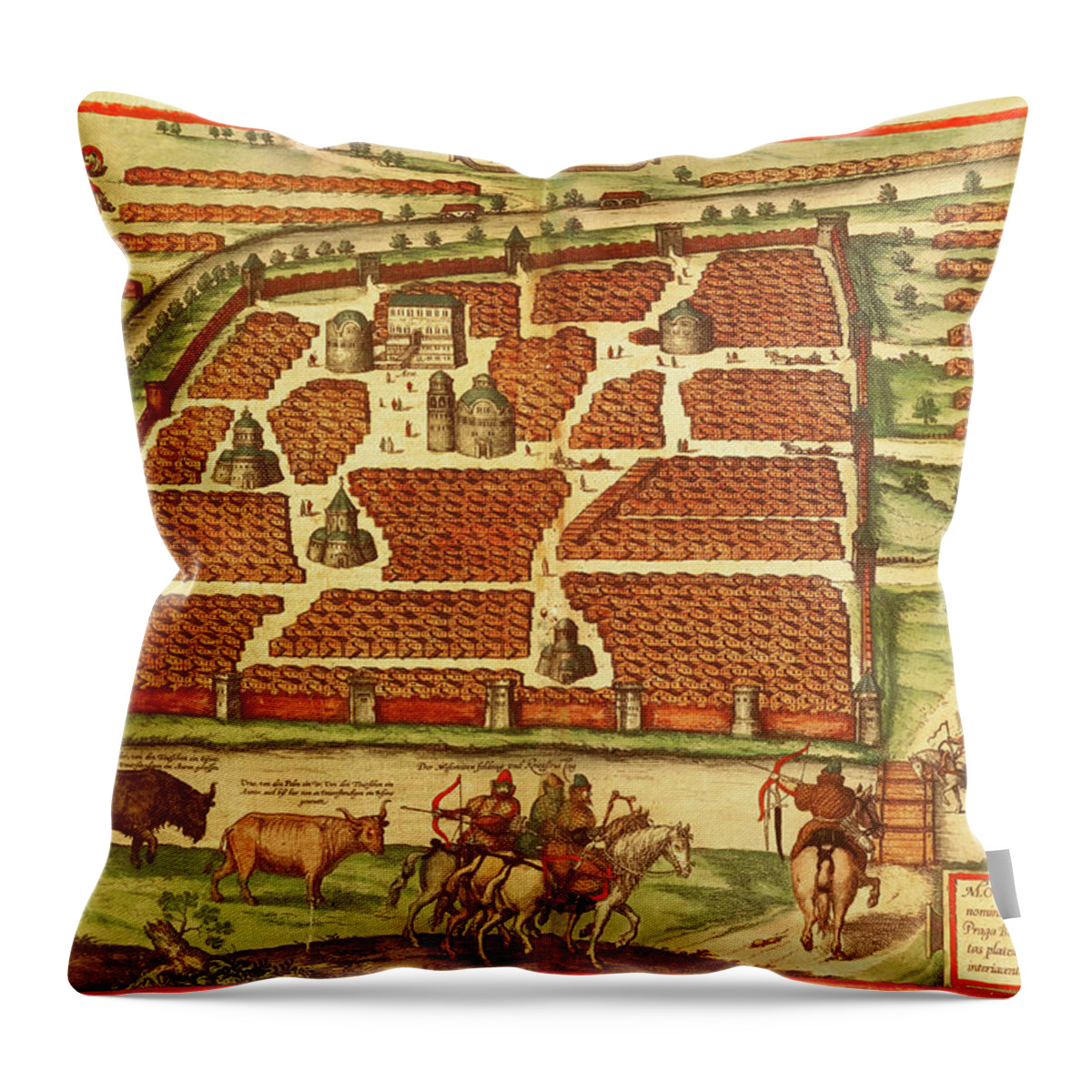 City Throw Pillow featuring the drawing Moscow Moskva Russia by Braun Hogenberg