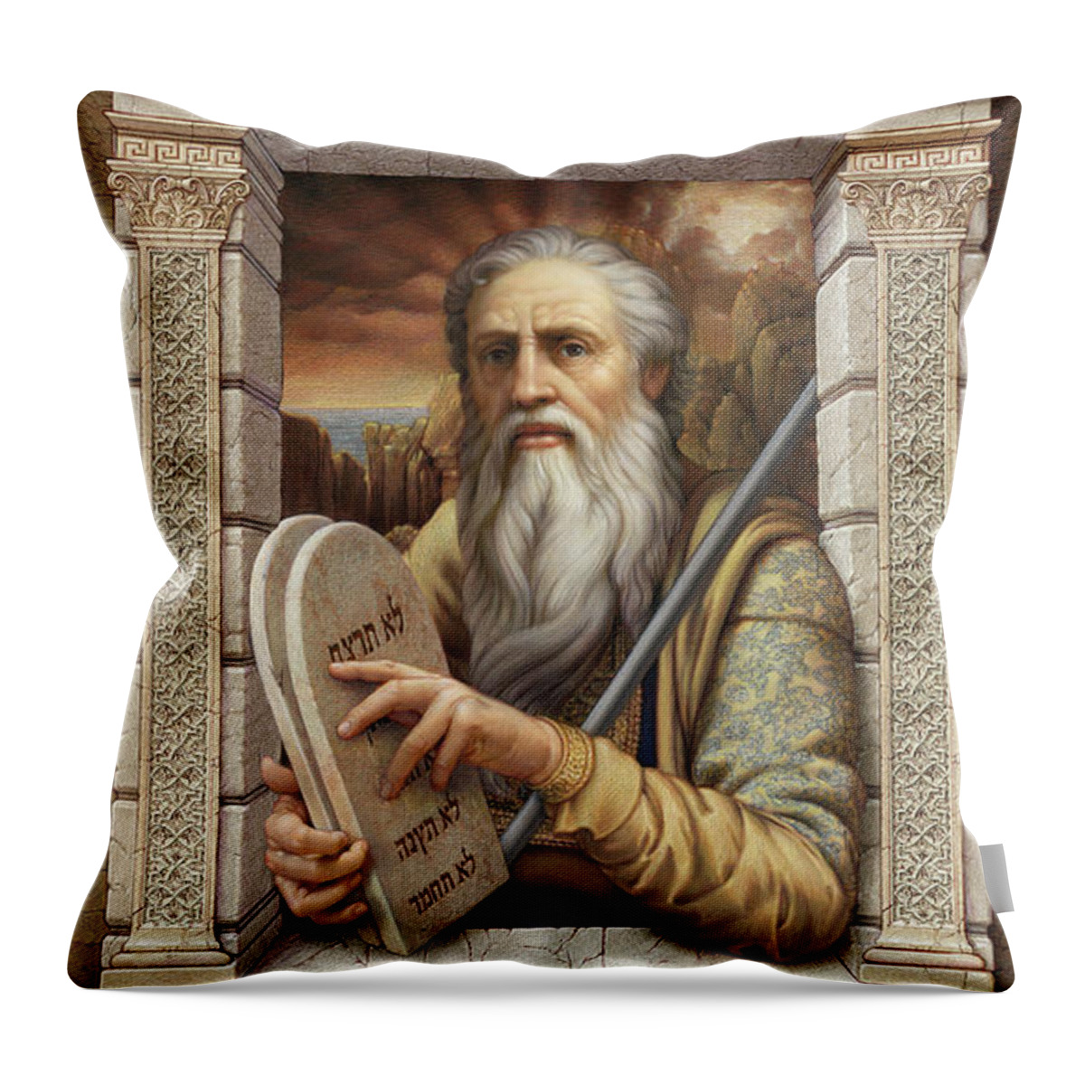 Christian Art Throw Pillow featuring the painting Moses 2 by Kurt Wenner