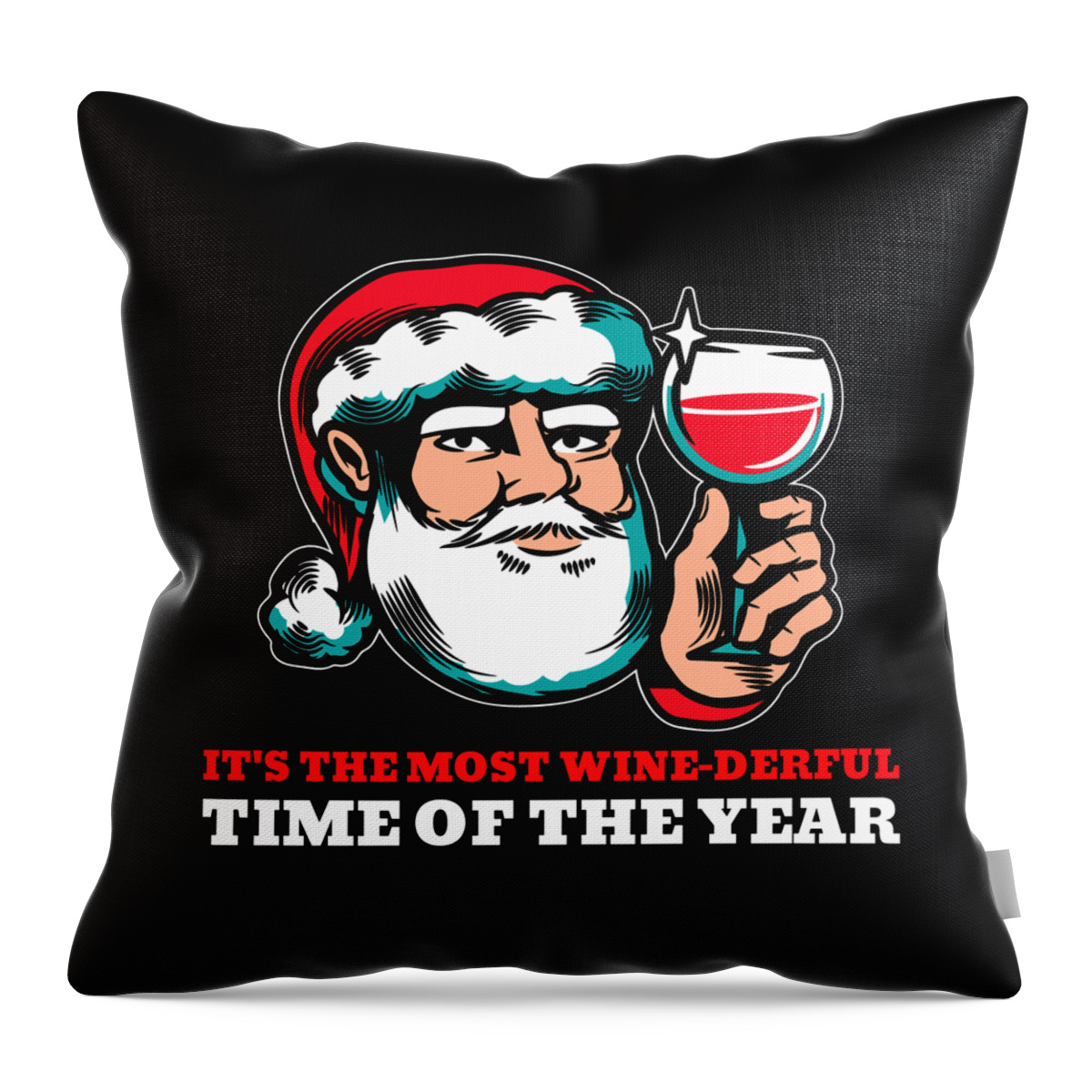 Christmas 2023 Throw Pillow featuring the digital art Most Wine Derful Time of the Year Funny Christmas Santa by Flippin Sweet Gear