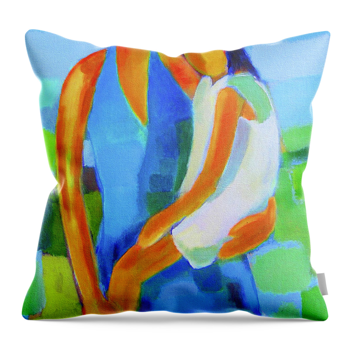Mother And Daughter Wall Art Throw Pillow featuring the painting Mother Holding Her Daughter by Habib Ayat