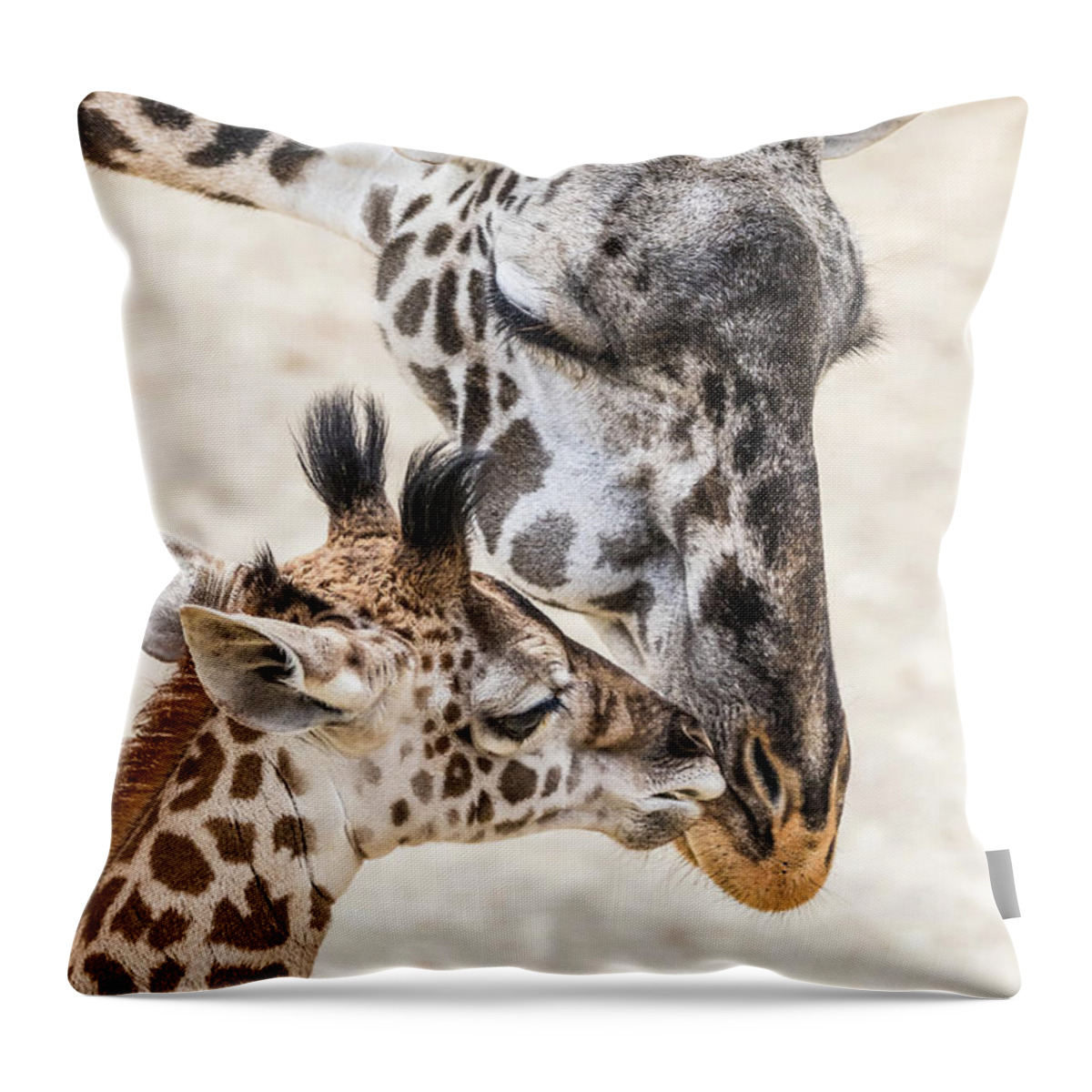 Giraffe Throw Pillow featuring the photograph Mother's Love by Jim Miller