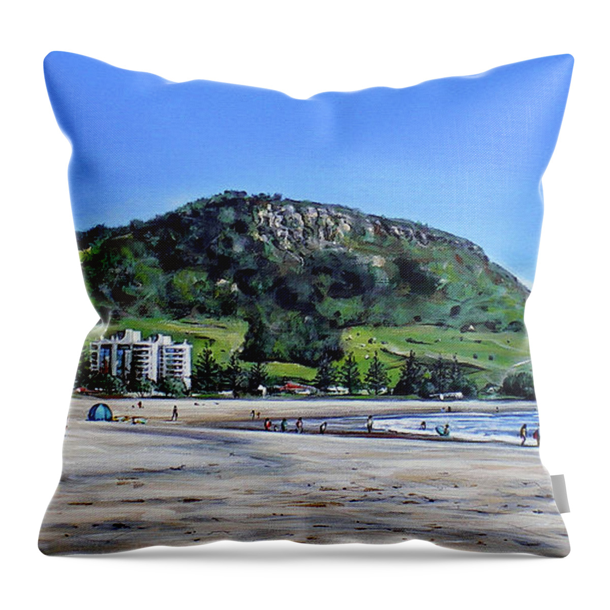 Beach Throw Pillow featuring the painting Mount Maunganui Beach 151209 by Sylvia Kula
