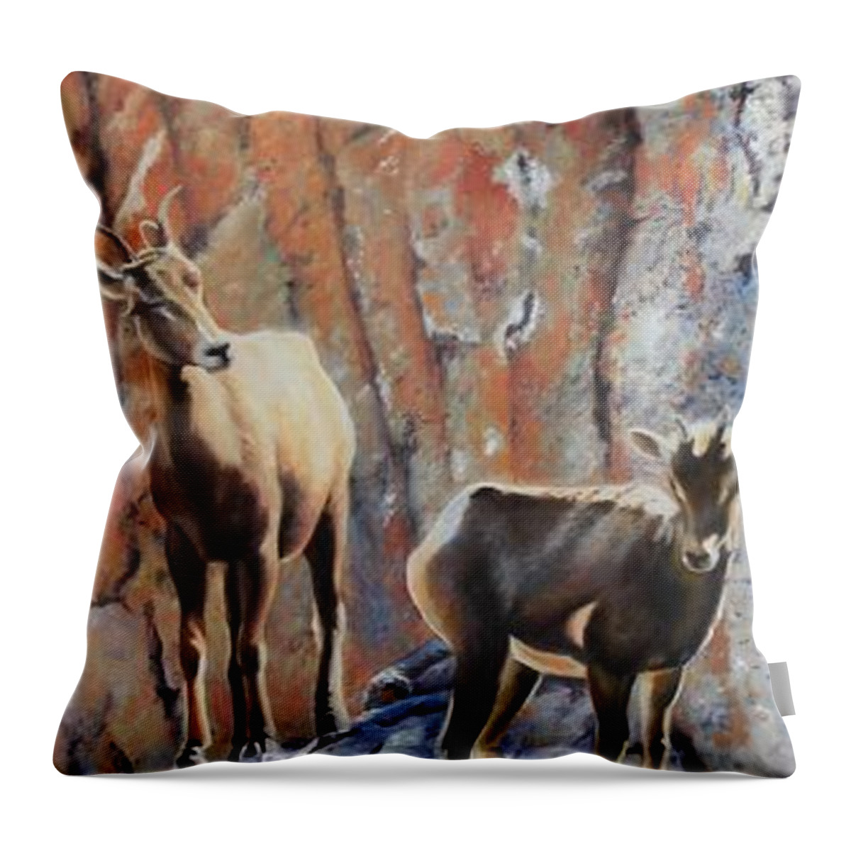 Big Horn Sheep Throw Pillow featuring the painting Mountain Climbers by Tammy Taylor