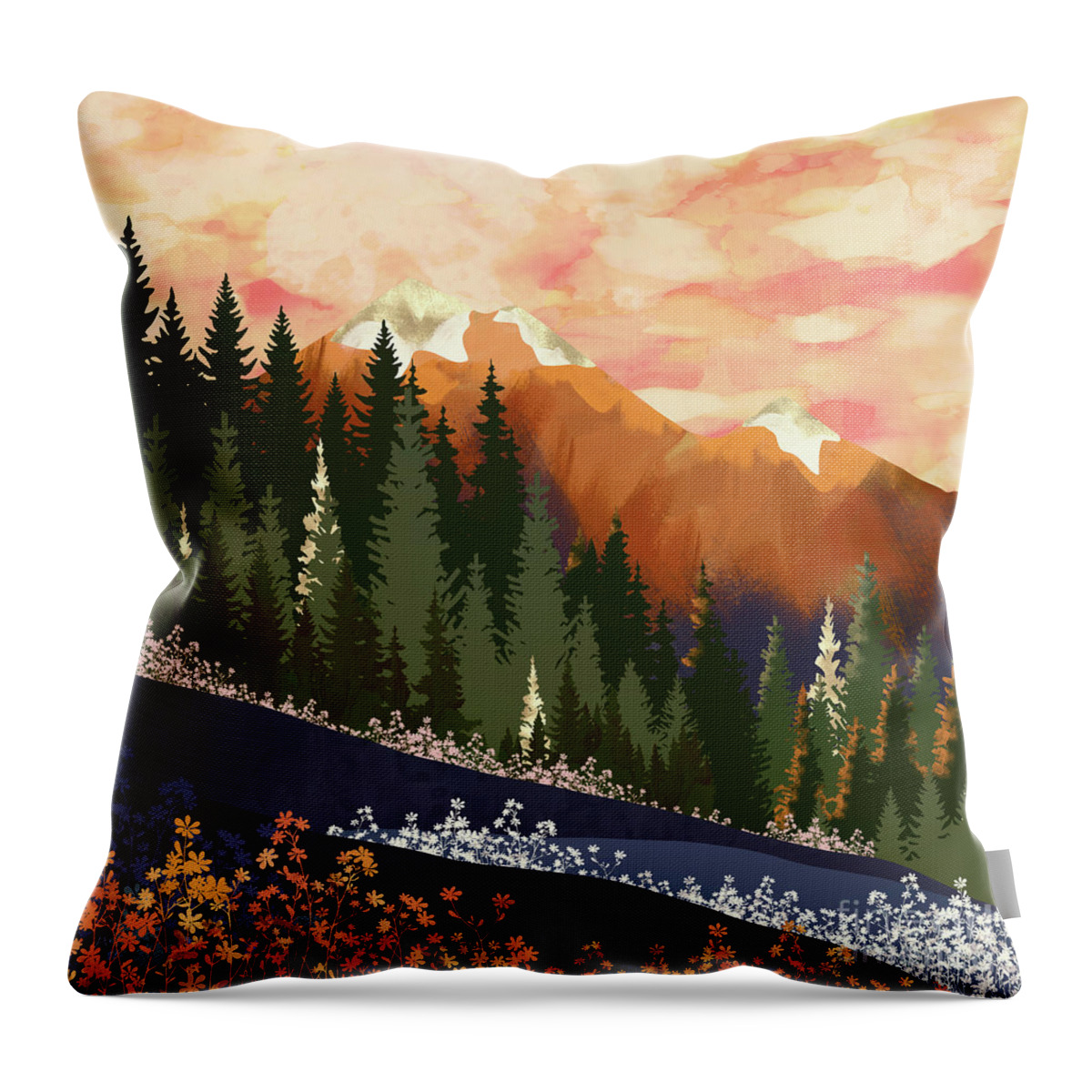 Mountains Throw Pillow featuring the digital art Mountain Dusk by Spacefrog Designs