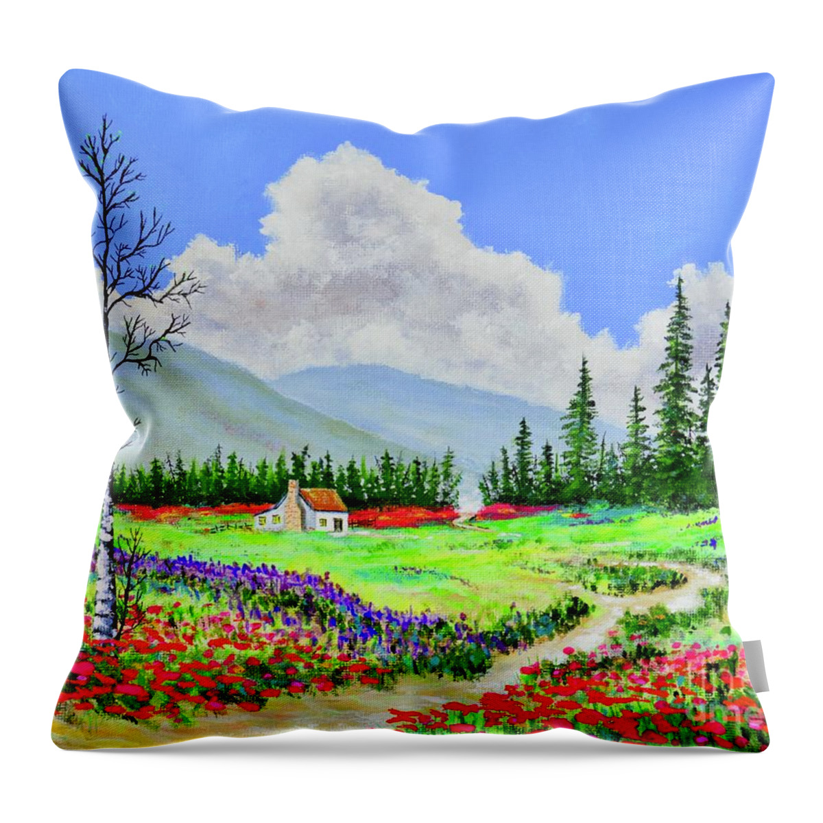 Flowers Throw Pillow featuring the painting Mountain Flowers by Mary Scott