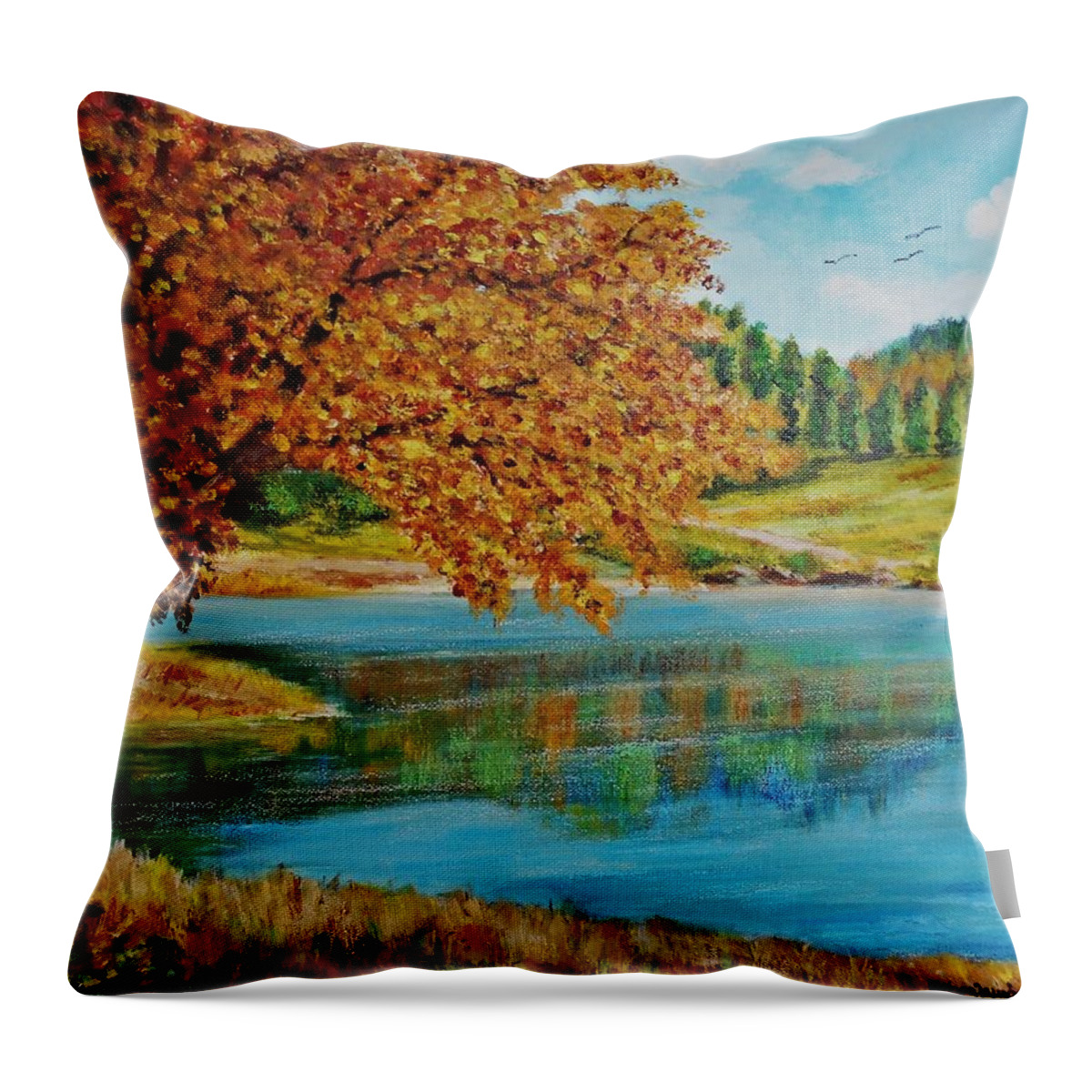 Mountains Throw Pillow featuring the painting Mountain lake in Greece by Konstantinos Charalampopoulos
