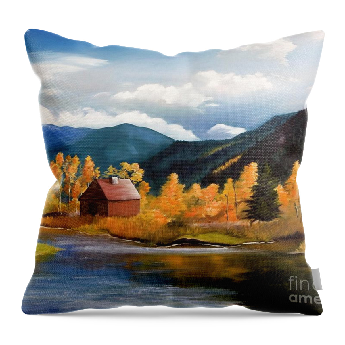 Mountains Throw Pillow featuring the painting Mountain Lake by Wendy Golden