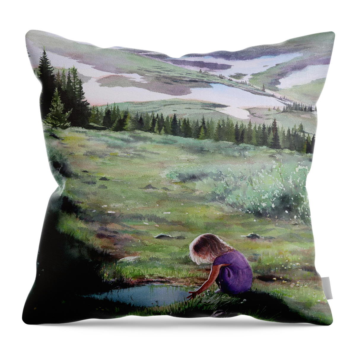 Mountain Throw Pillow featuring the painting Mountain Mirror by Emily Olson
