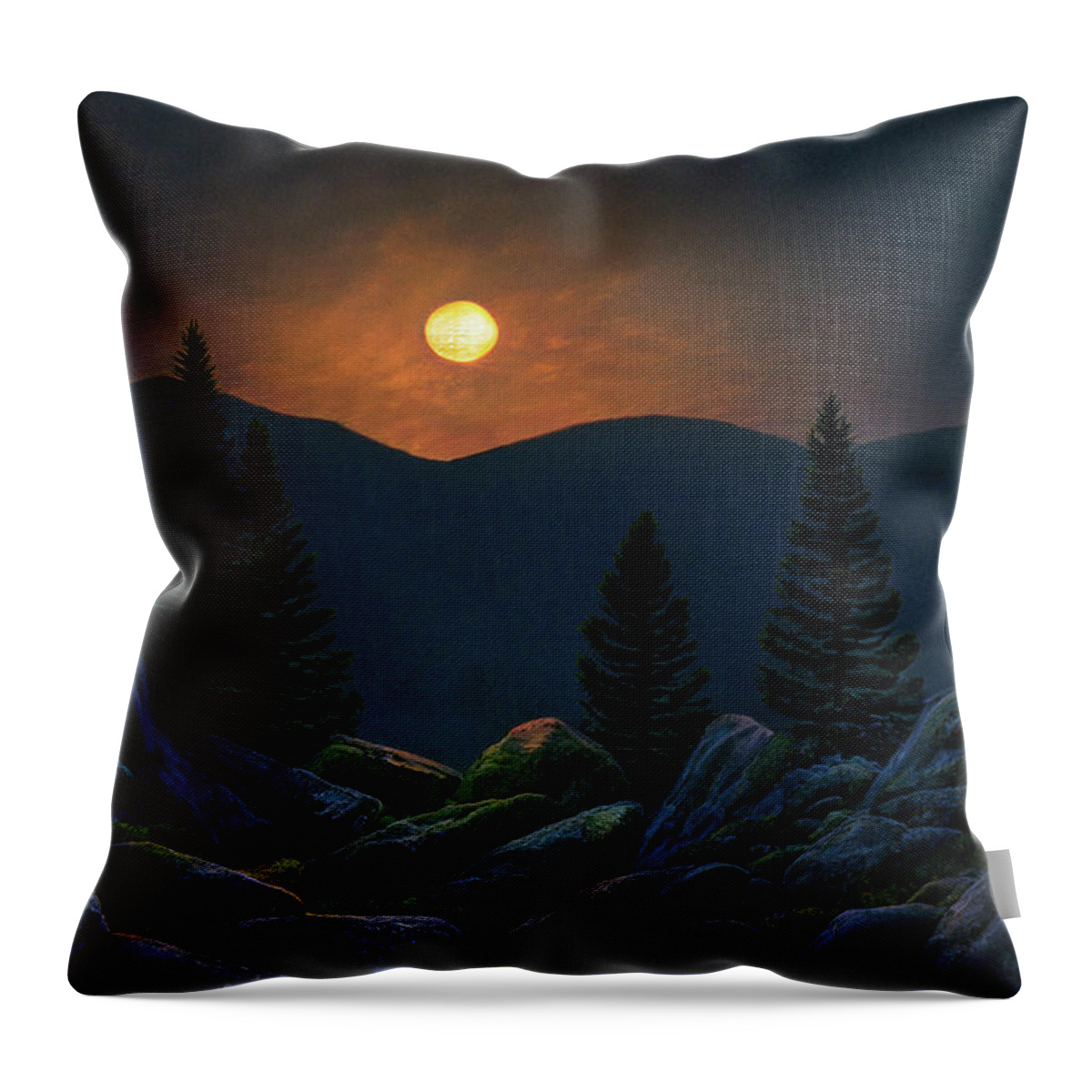 Moon Throw Pillow featuring the digital art Mountain Mystery D by Frank Wilson