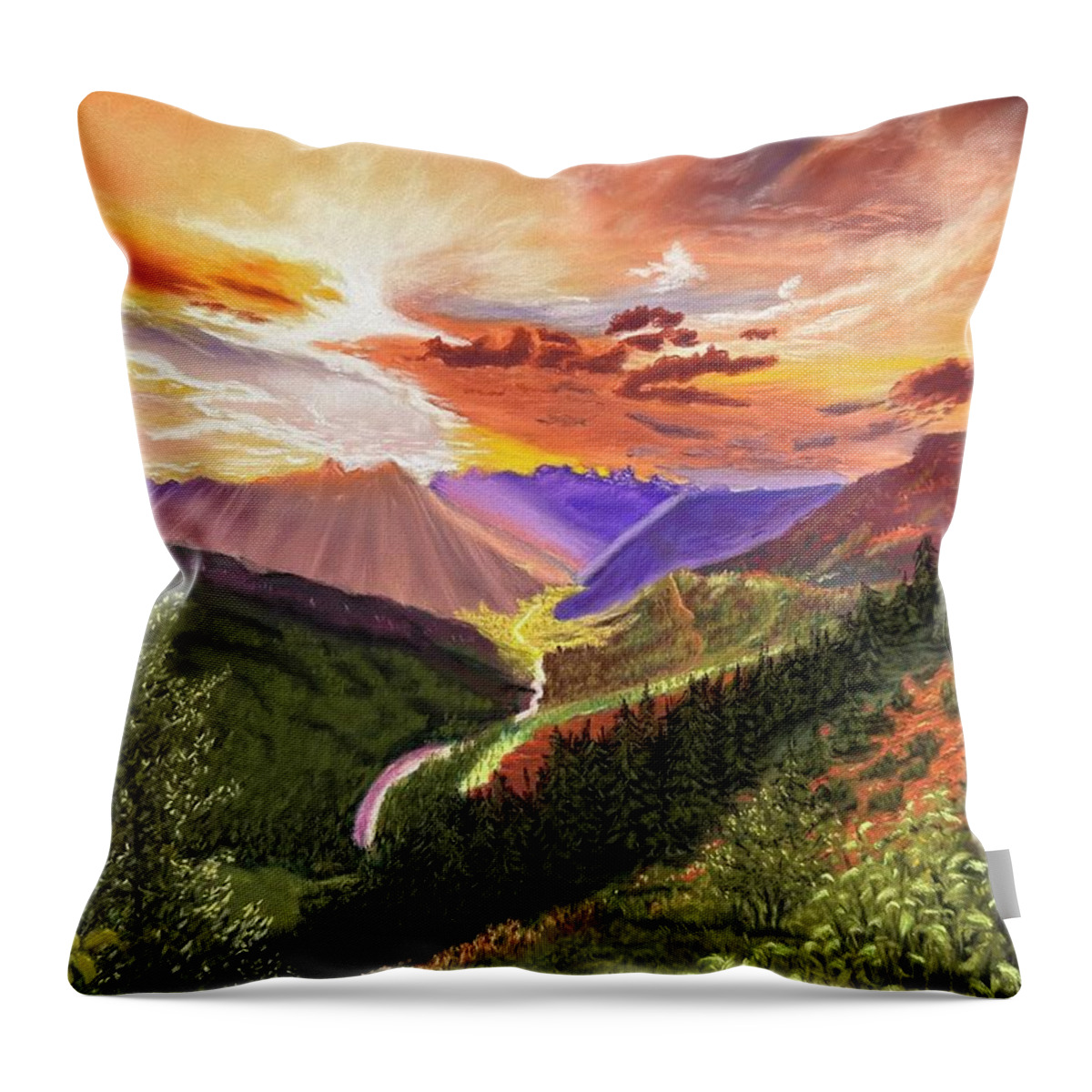 Smokies Throw Pillow featuring the pastel Mountain Splendor by Marlene Little