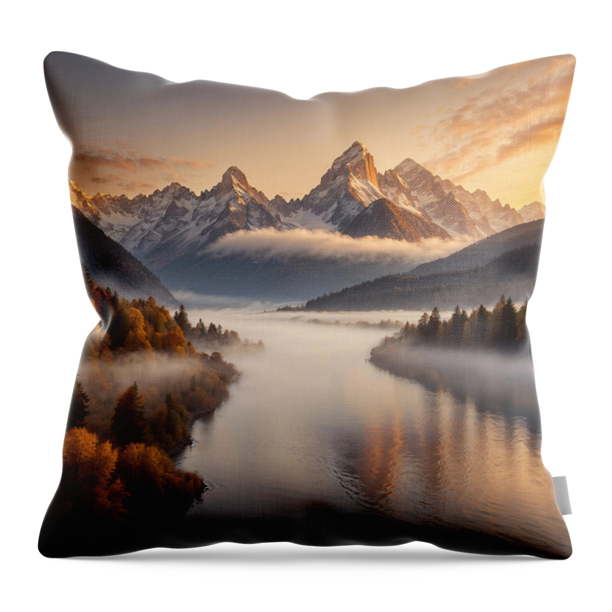 Mountains Throw Pillow featuring the digital art Mountain Sunrise by Mark Greenberg