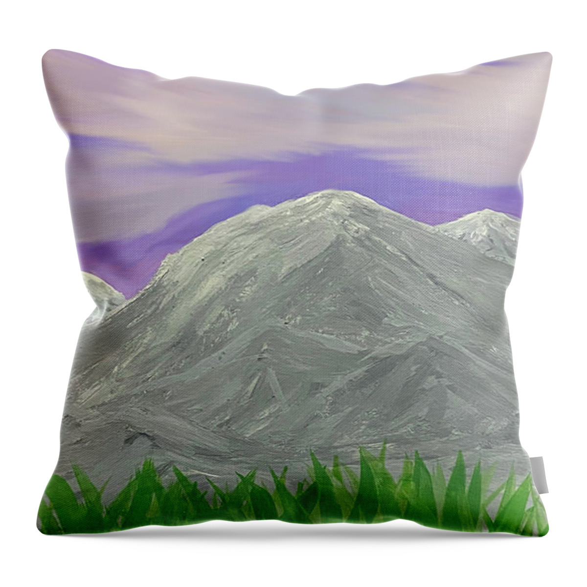 Mountains Throw Pillow featuring the mixed media Mountains with Purple Sky2 by Lisa Neuman