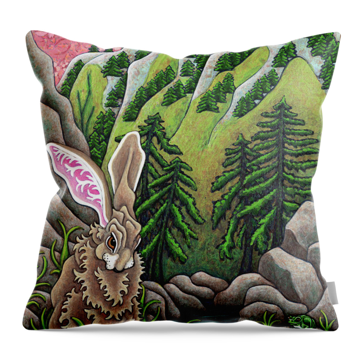 Hare Throw Pillow featuring the painting Mountainside Stream by Amy E Fraser