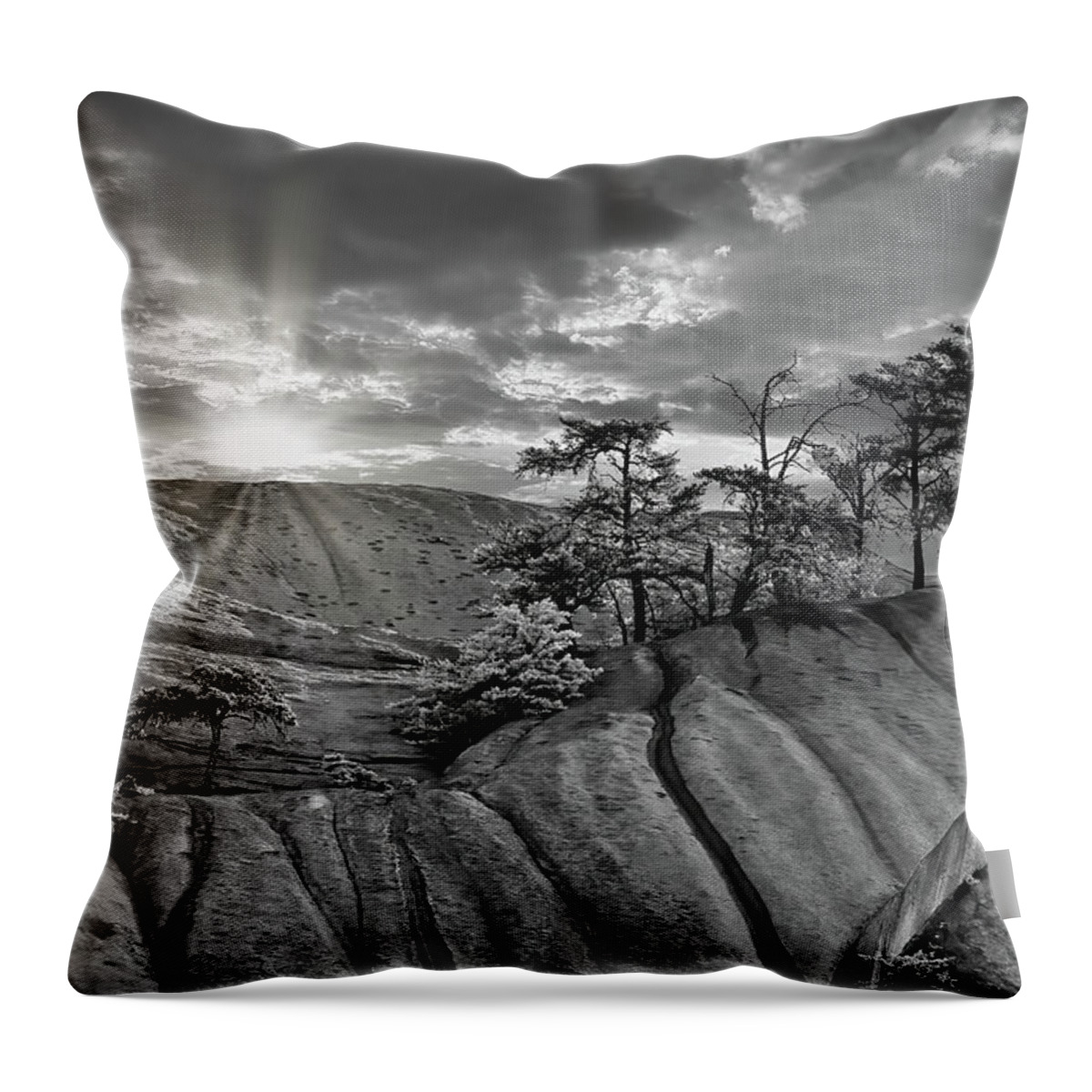 North Carolina Throw Pillow featuring the photograph Mountaintop Sunrise bw by Dan Carmichael