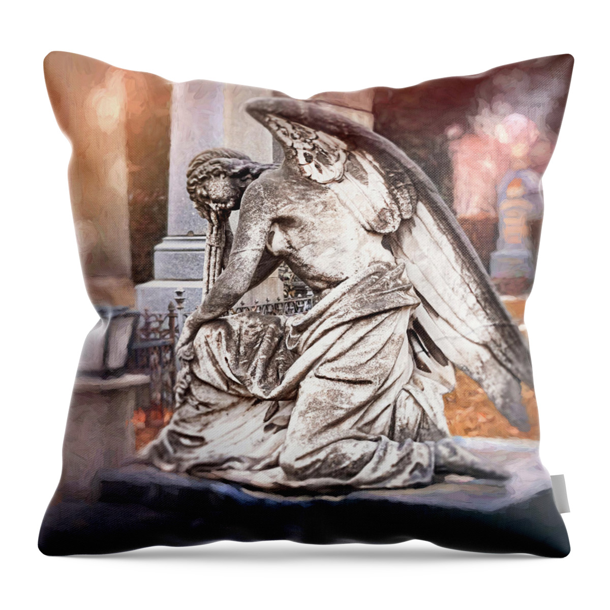 Cemetery Throw Pillow featuring the photograph Mourning Angel Zentralfriedhof Vienna by Carol Japp