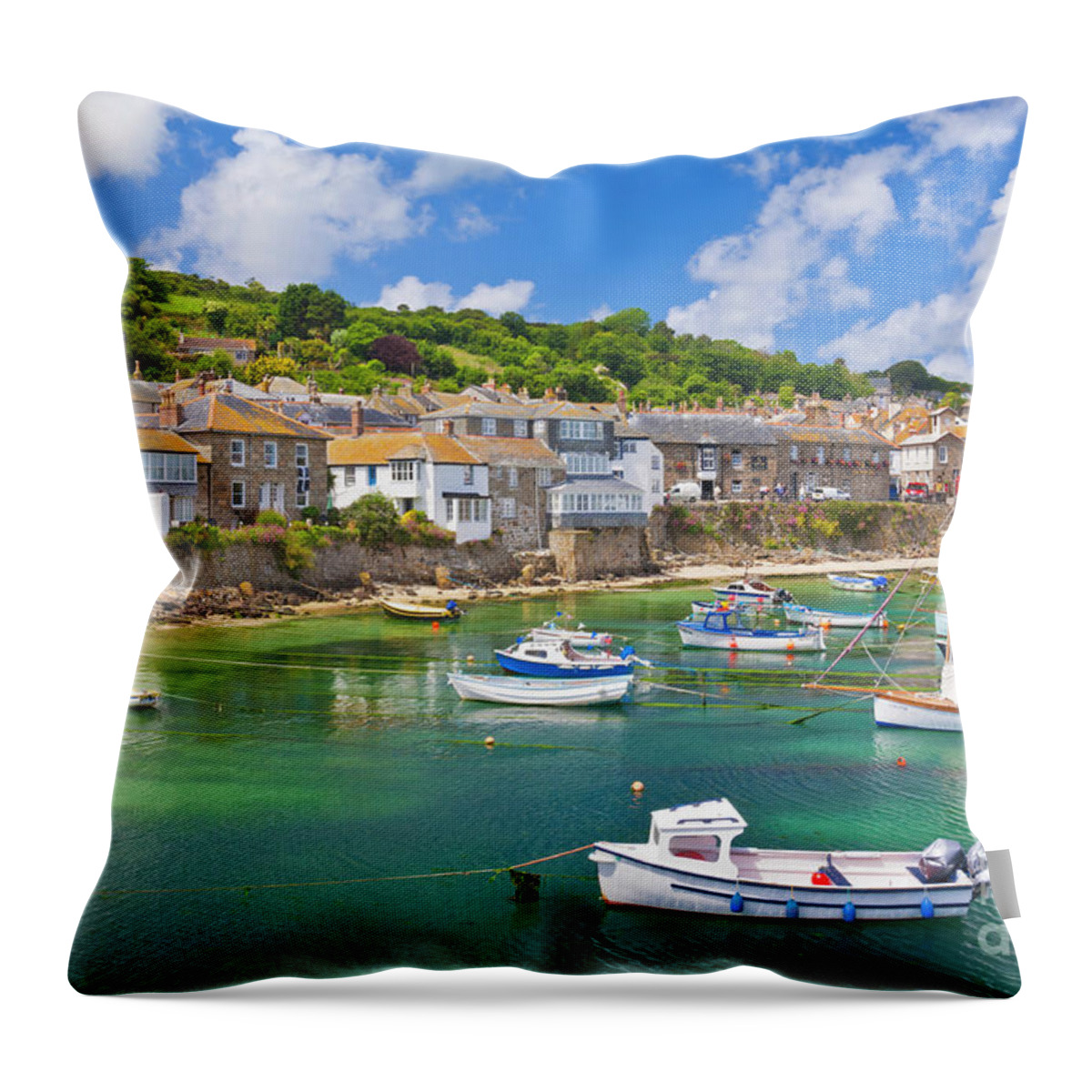 Mousehole Cornwall Throw Pillow featuring the photograph Mousehole harbour, Cornwall, England by Neale And Judith Clark