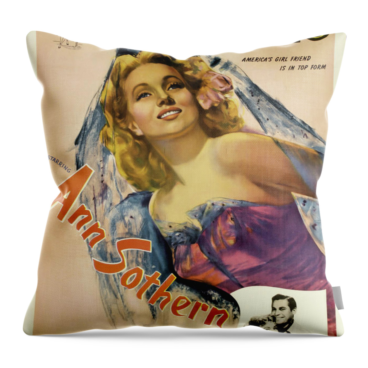 Maisie Throw Pillow featuring the mixed media Movie poster for ''Maisie Goes to Reno'', with Ann Sothern, 1944 by Movie World Posters