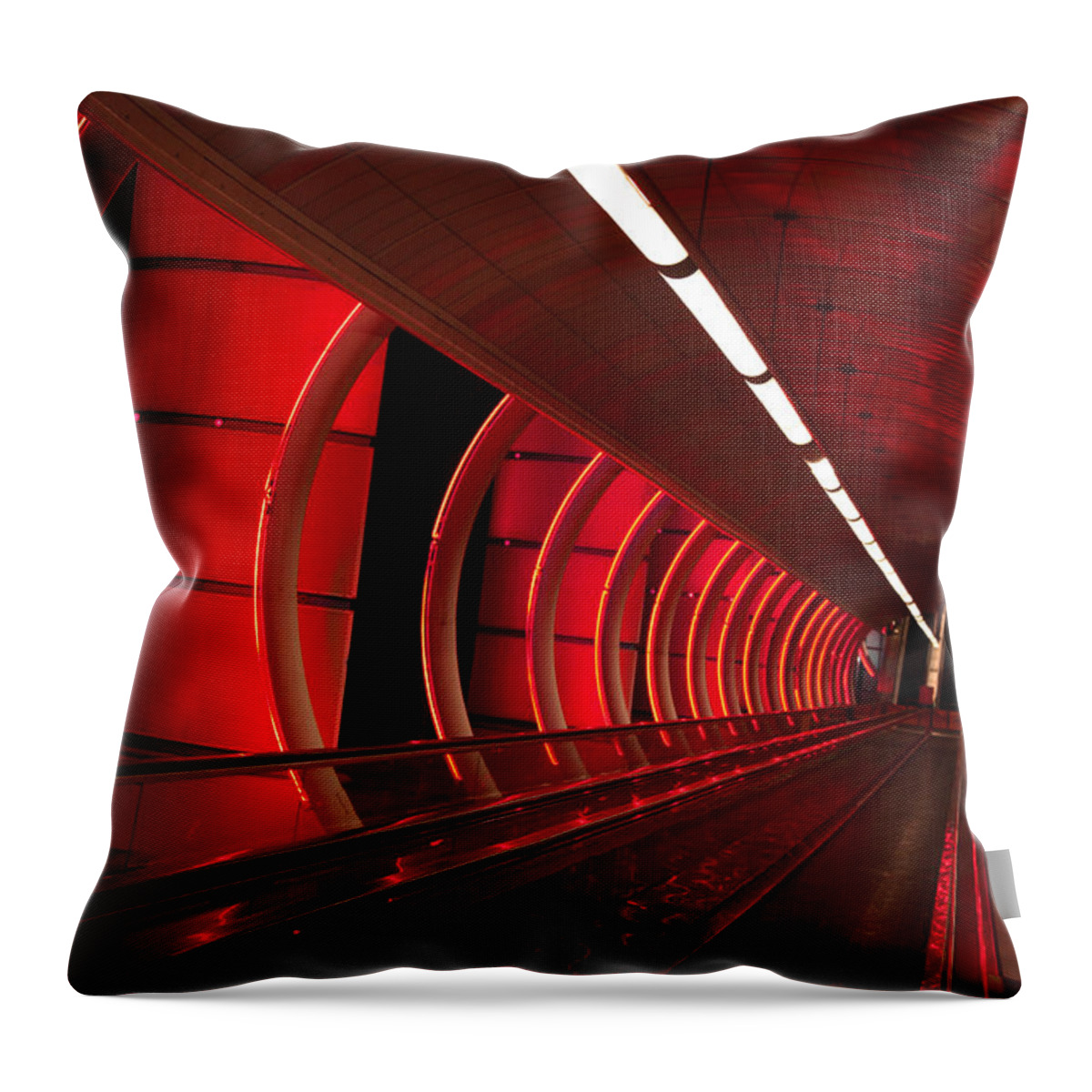 Moving Sidewalk Throw Pillow featuring the photograph Moving Sidewalk Abstract Red by Donna Corless