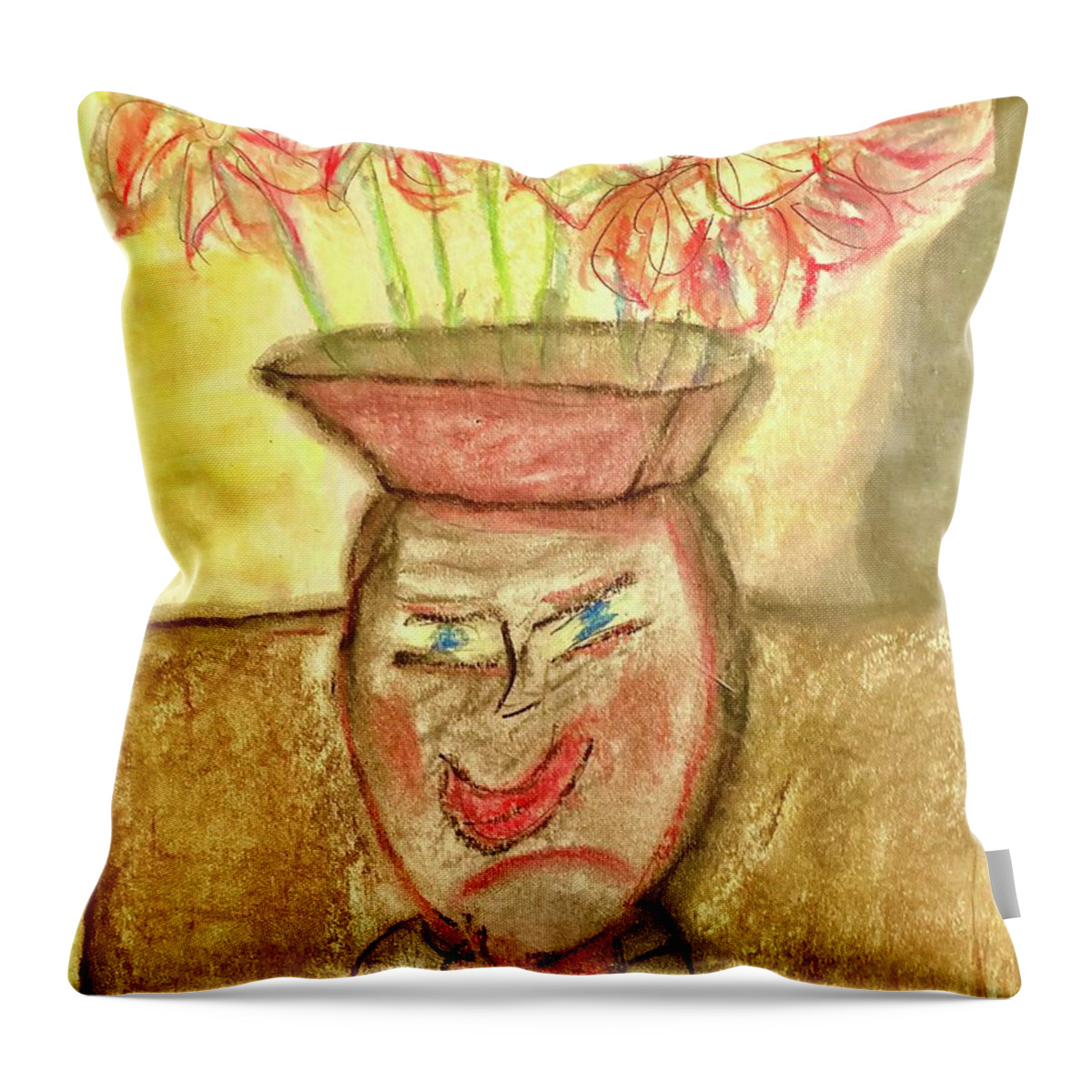 Mr Ming Vase Throw Pillow featuring the pastel Mr Ming Vase by Bencasso Barnesquiat