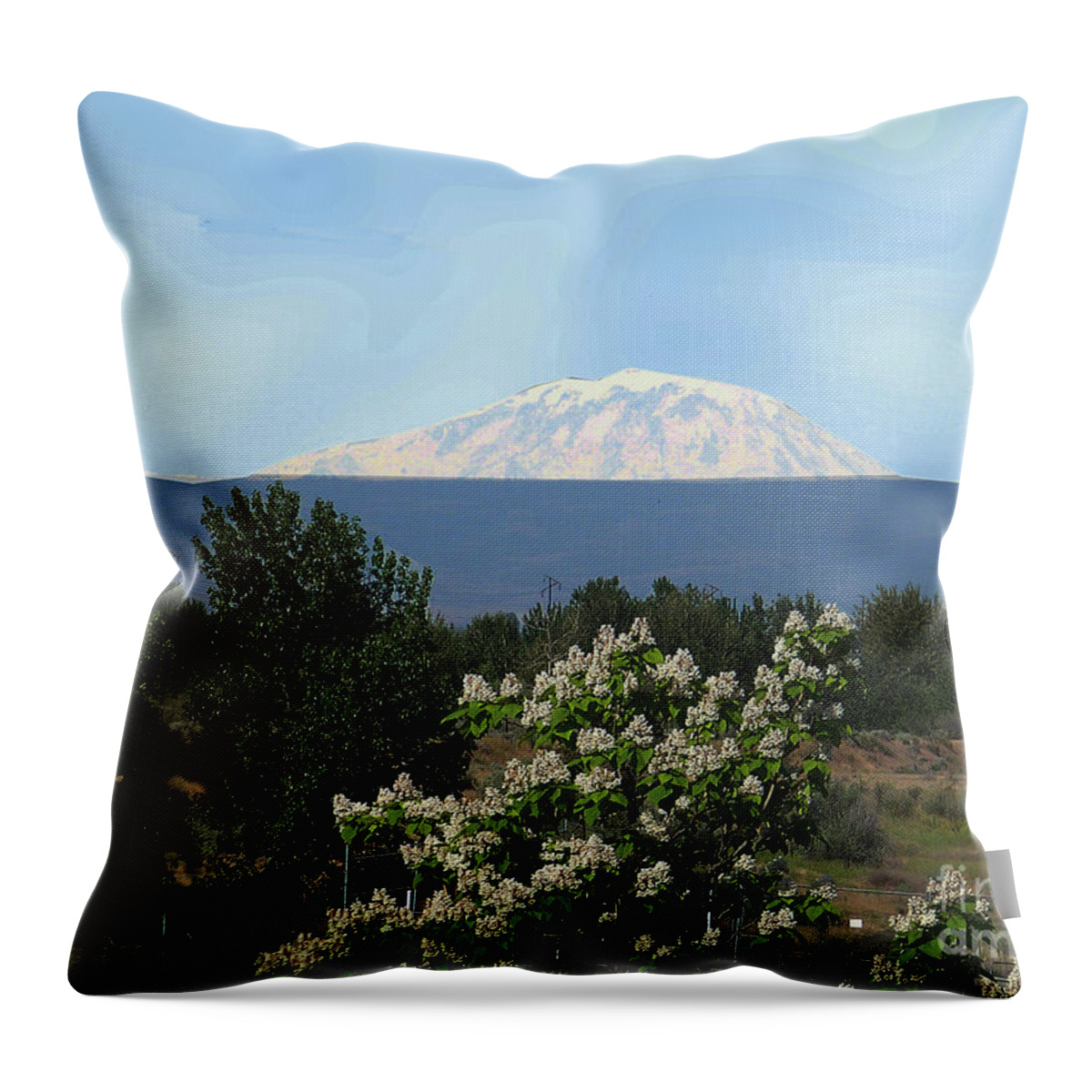 Mt Adams Throw Pillow featuring the photograph Mt Adams and Mock Orange by Charles Robinson