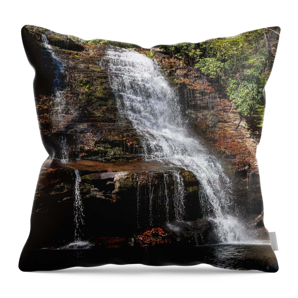 Autumn Throw Pillow featuring the photograph Muddy Creek Falls at Low Water at Swallow Falls State Park in western Maryland by William Kuta