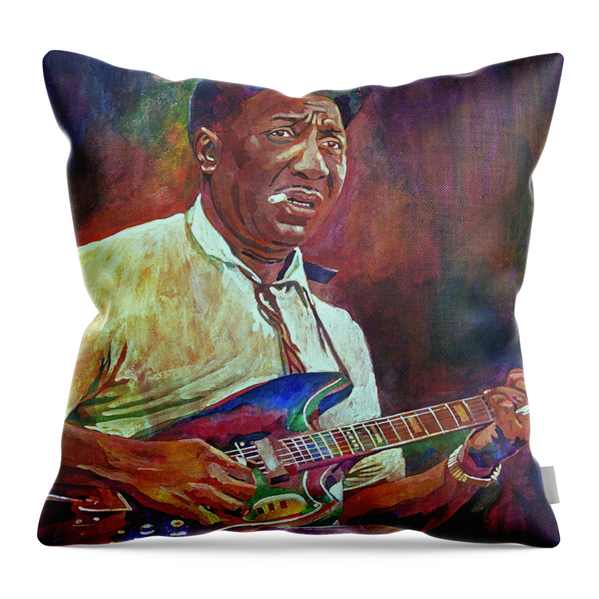 Blues Legend Throw Pillow featuring the painting Muddy Waters by David Lloyd Glover