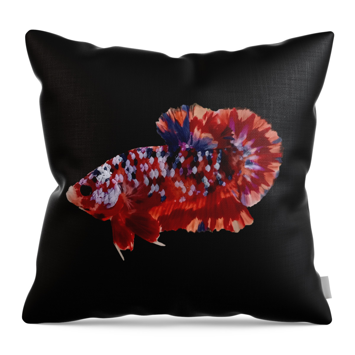 Betta Throw Pillow featuring the digital art Multicolor Betta Fish by Sambel Pedes