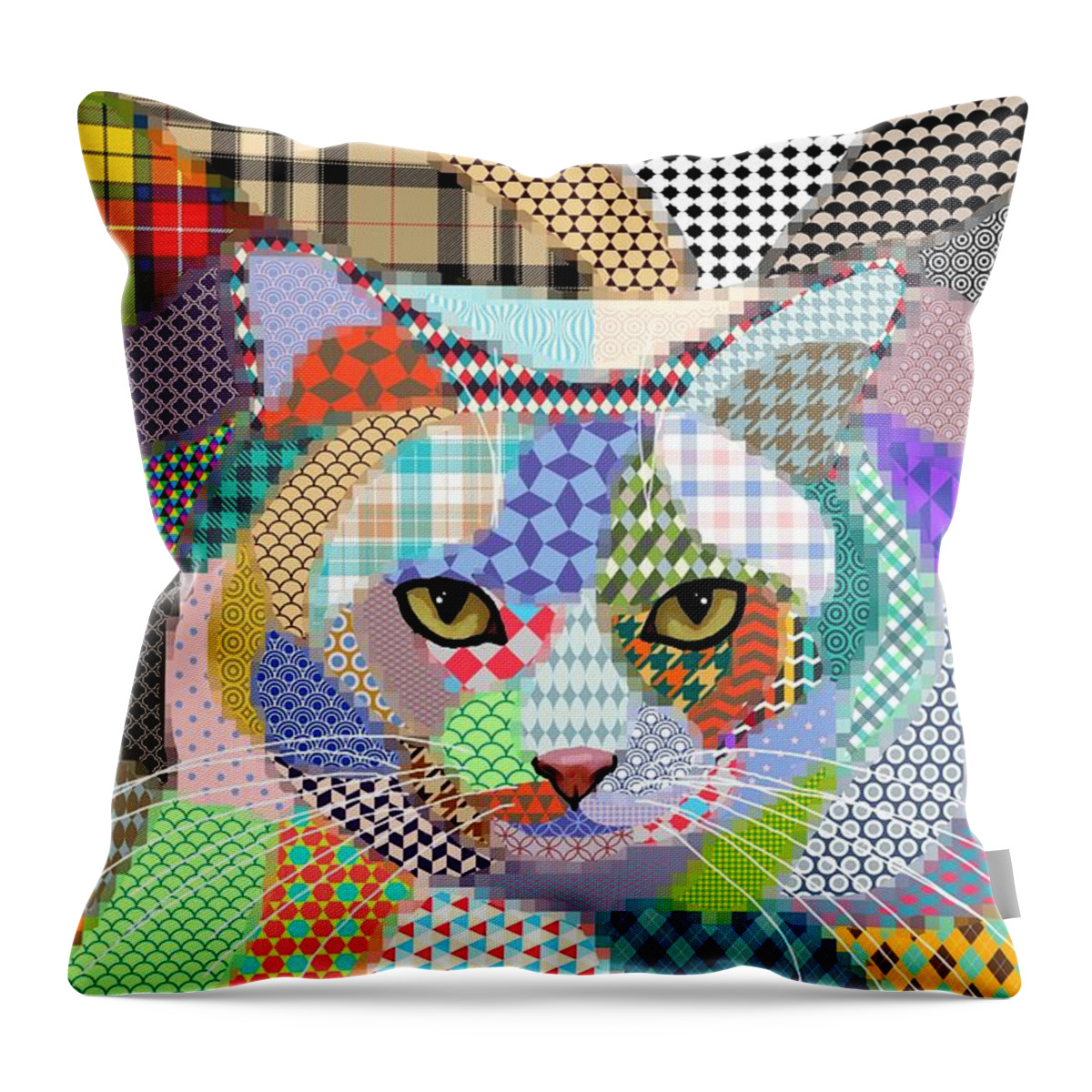 Cat Throw Pillow featuring the digital art Multicolor Cat 678 Patterns by Lucie Dumas
