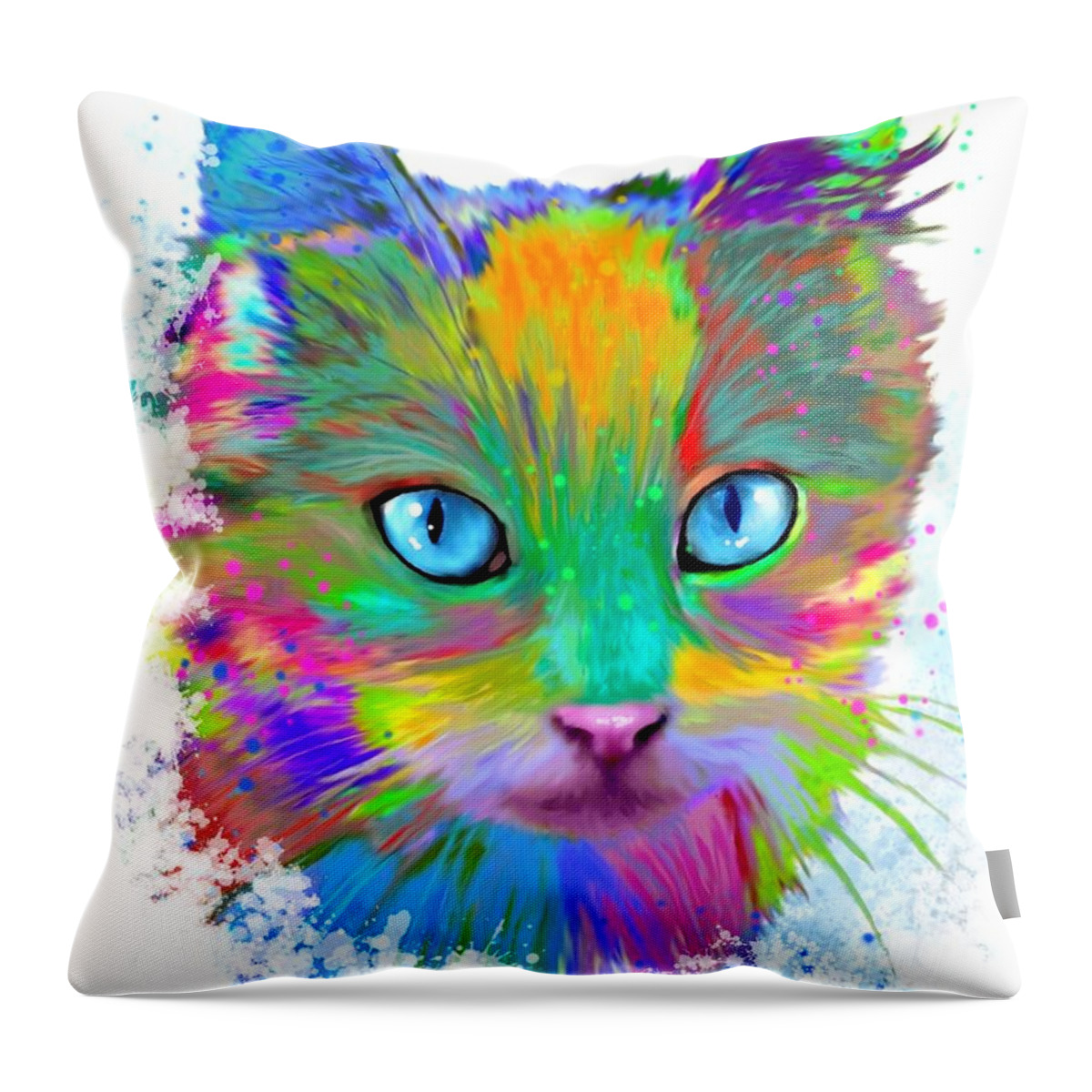 Cat Throw Pillow featuring the digital art Multicolor Cat 688 by Lucie Dumas