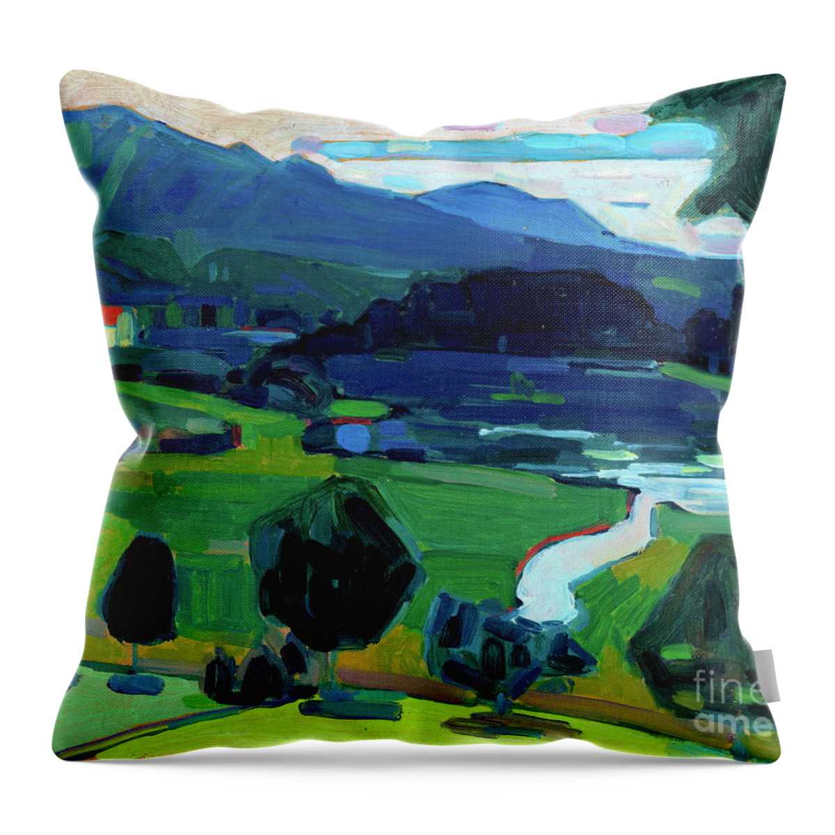 Murnau Throw Pillow featuring the painting Murnau, View over the Staffelsee, summer 1908 by Wassily Kandinsky