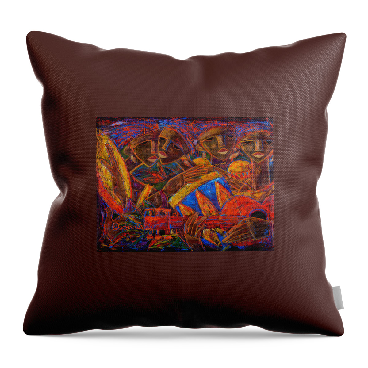Colorful Throw Pillow featuring the painting Musas Del Caribe by Oscar Ortiz