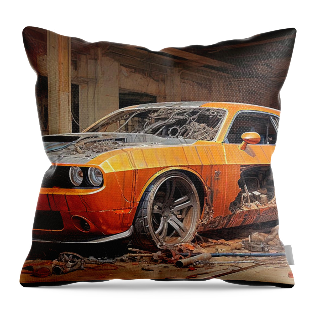 Vehicles Throw Pillow featuring the drawing Muscle Car 1120 Dodge Challenger supercar by Clark Leffler