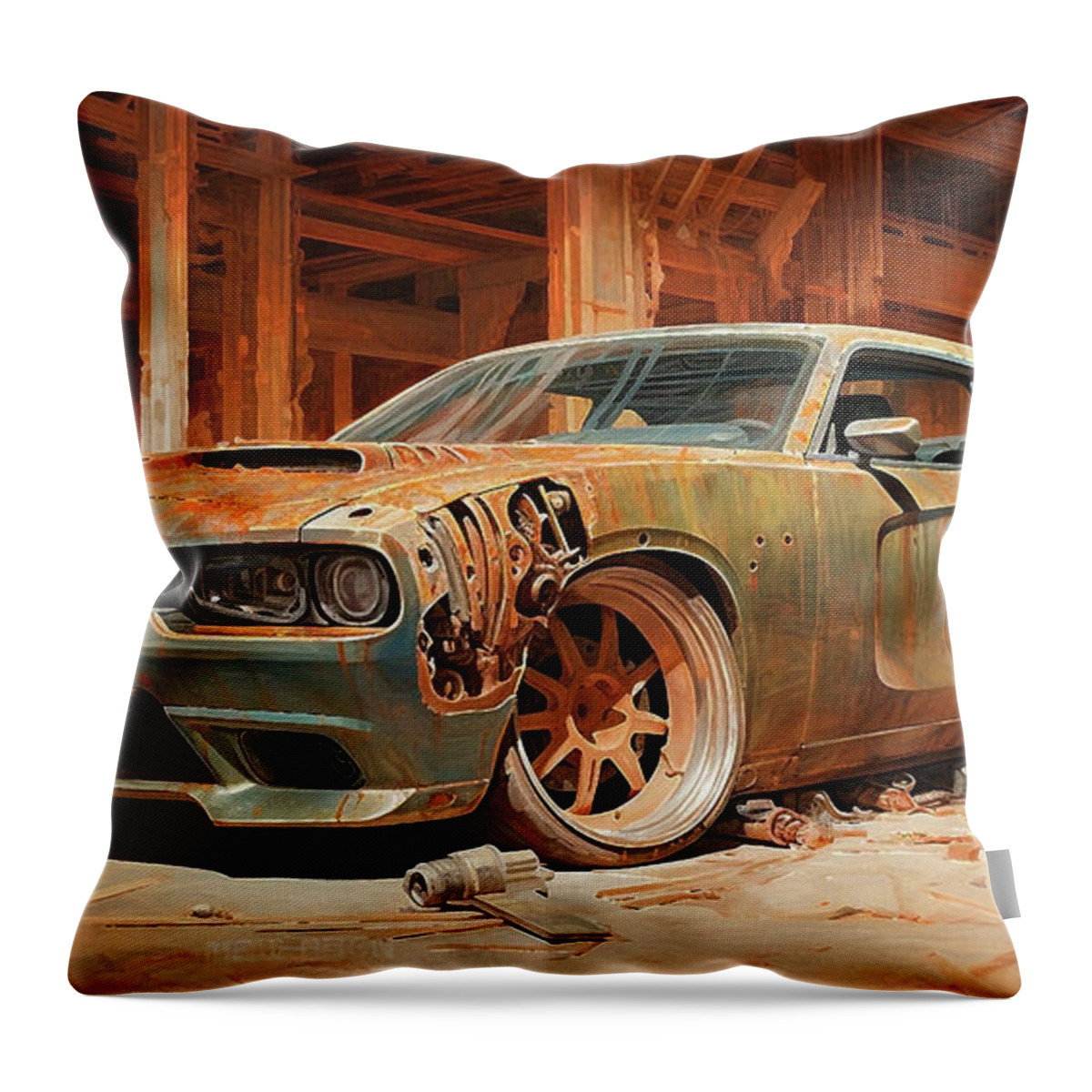 Vehicles Throw Pillow featuring the drawing Muscle Car 1134 Dodge ChargerChallenger supercar by Clark Leffler
