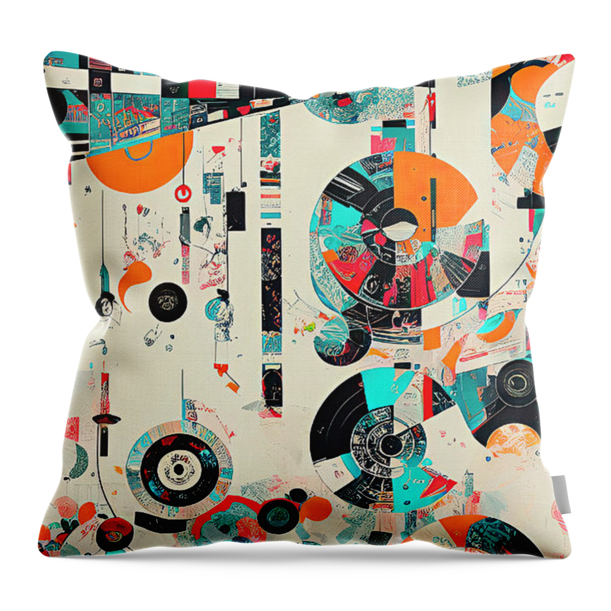 Abstract Vintage Music Throw Pillow featuring the digital art Music City Abstract Vinyl Records Vintage Modern Art by Ginette Callaway