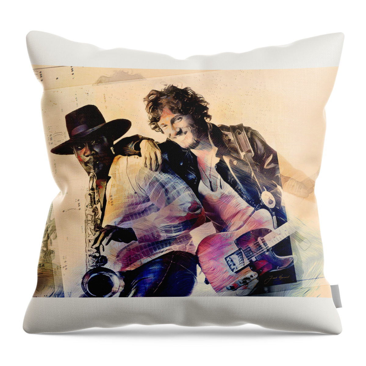 The Boss Throw Pillow featuring the painting Music Icons - Bruce Springsteen III by Joost Hogervorst