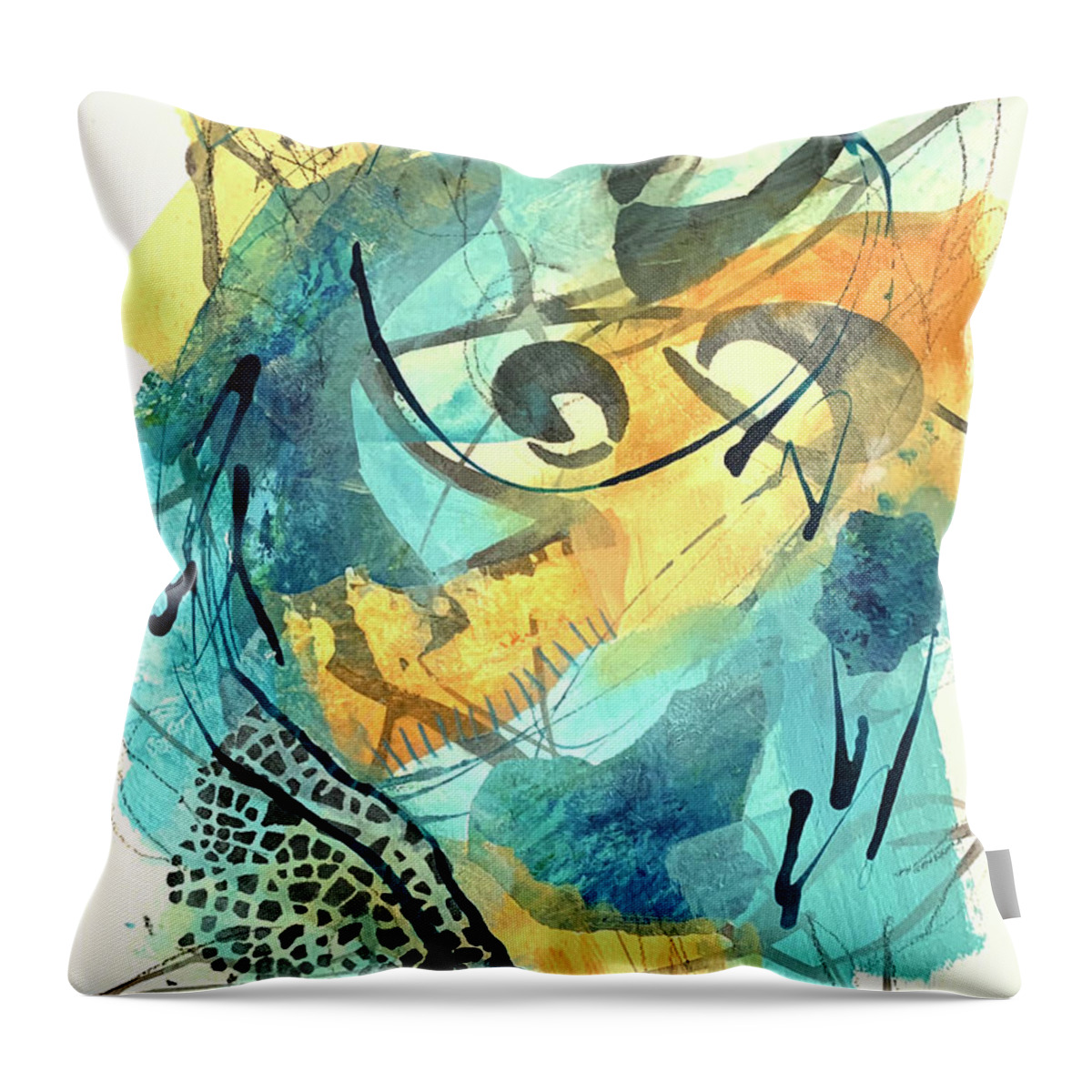 Turqouise Throw Pillow featuring the painting Music Vibes 3 by Cheryl Rhodes