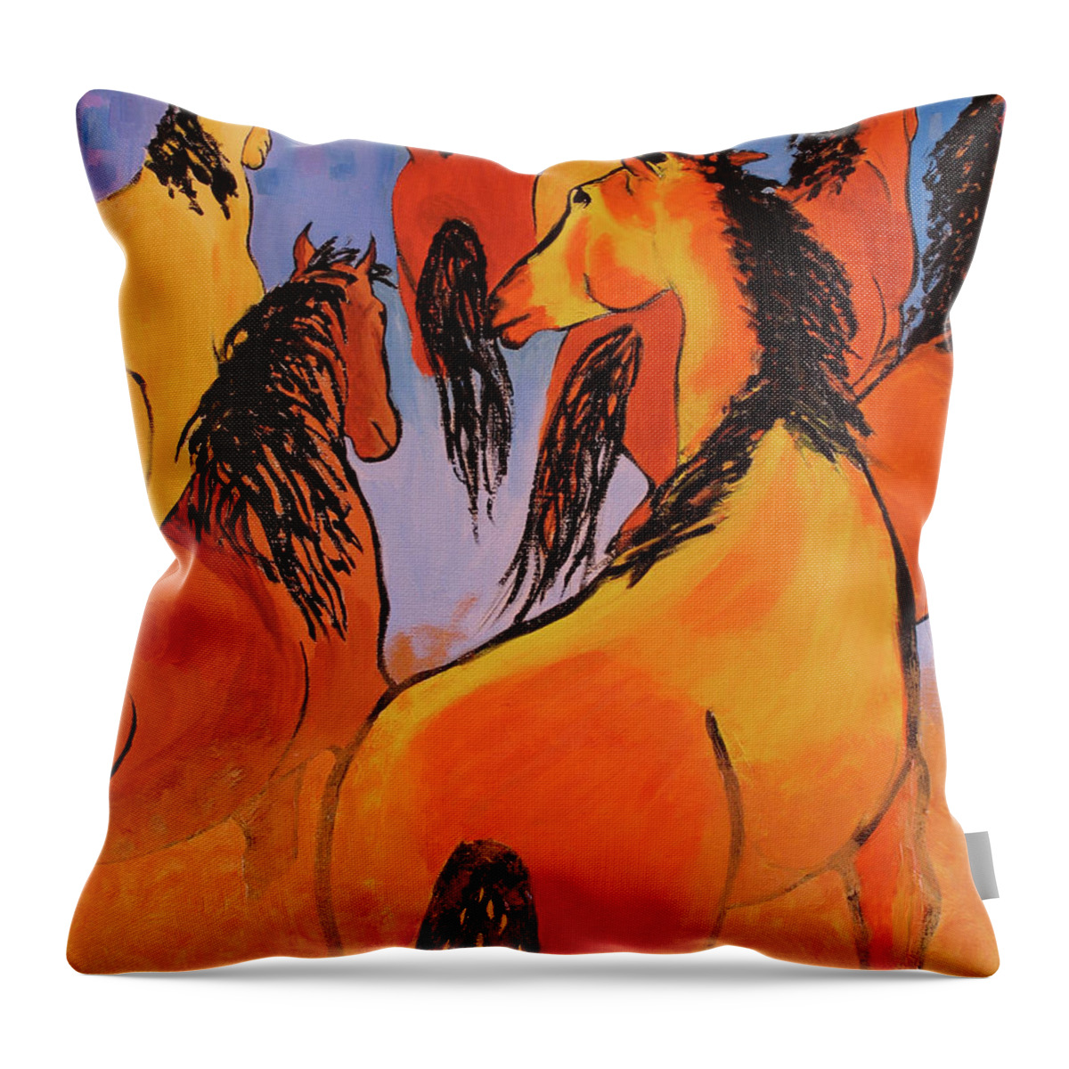 Mustang Horses Throw Pillow featuring the painting Mustangs on the Move by Listen To Your Horse