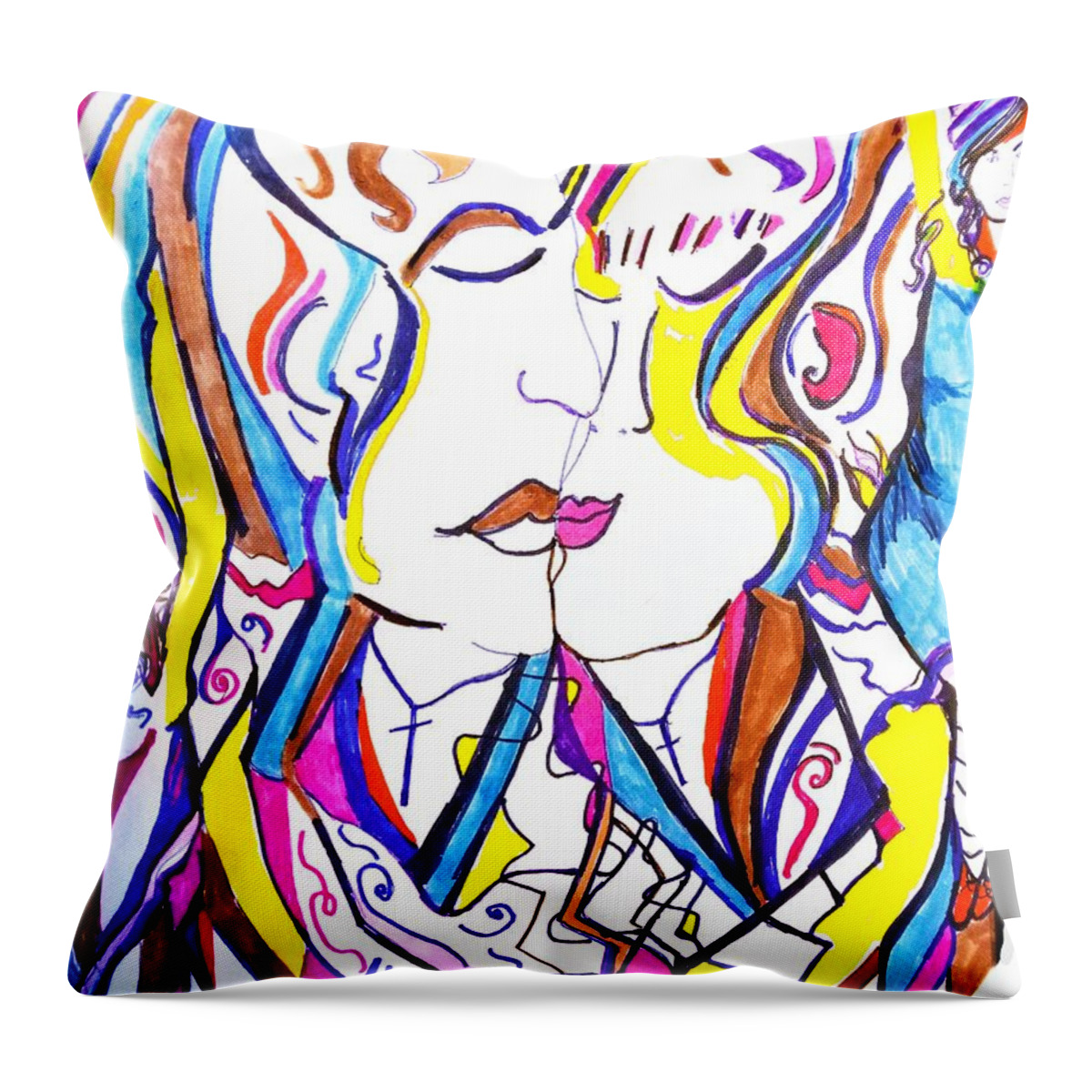Portrait Throw Pillow featuring the painting Mutual Integrity by Dawn Caravetta Fisher