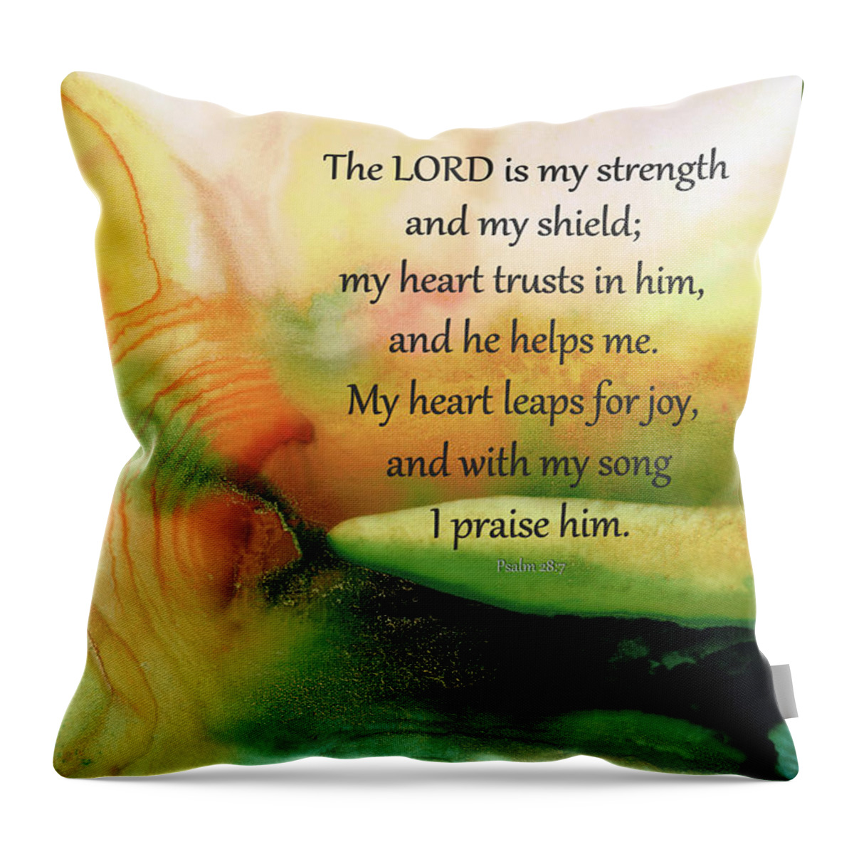 Psalm 28 Throw Pillow featuring the painting My Strength - Christian Art - Sharon Cummings by Sharon Cummings
