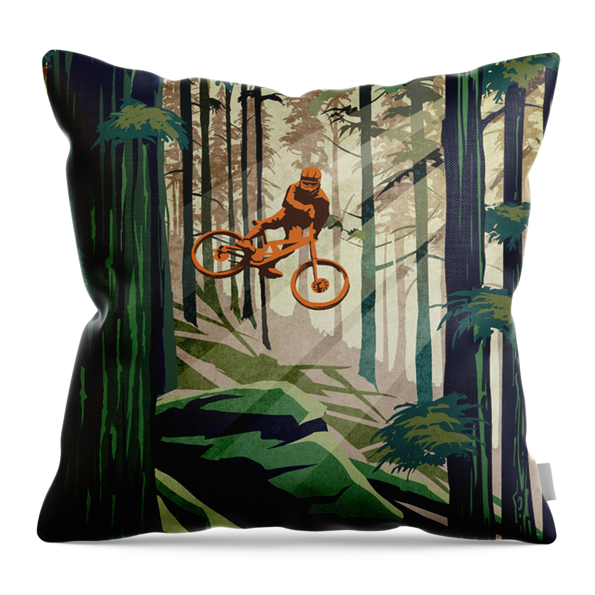 Cycling Art Throw Pillow featuring the painting my therapy Revelstoke by Sassan Filsoof