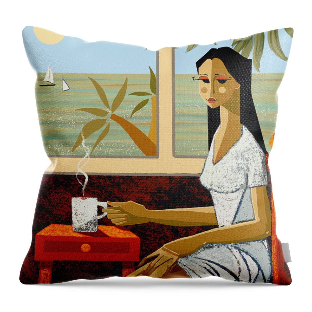 Vacation Throw Pillow featuring the painting My Time by Oscar Ortiz