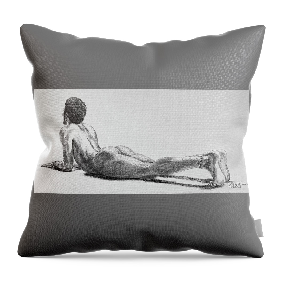 Male Nude Throw Pillow featuring the painting Myke Cobra Pose by Marc DeBauch