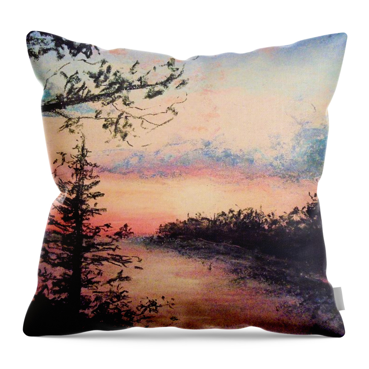 Sunset Throw Pillow featuring the pastel Mystic Escape by Jen Shearer