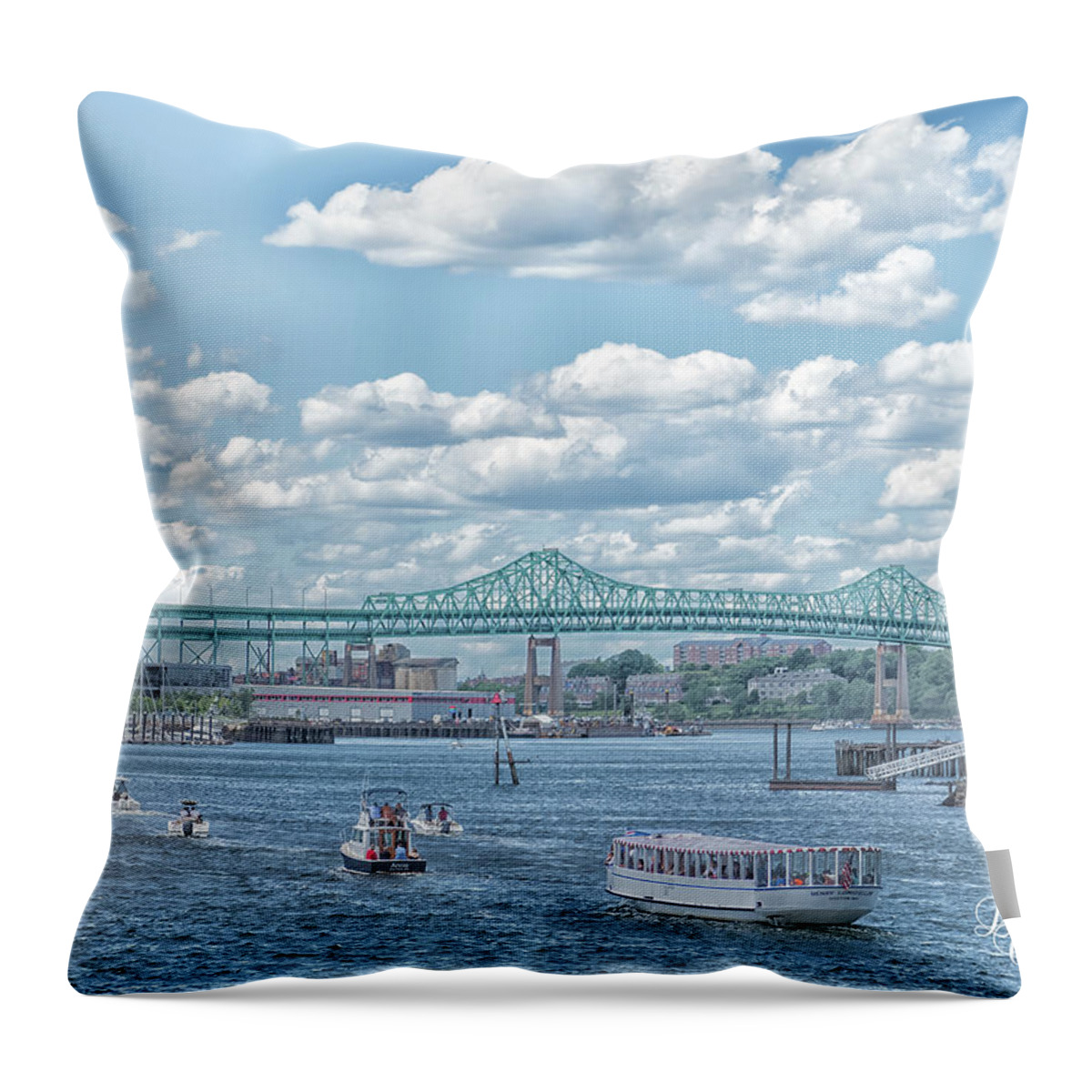 Mystic River Bridge Throw Pillow featuring the photograph Mystic River Bridge by Linda Constant