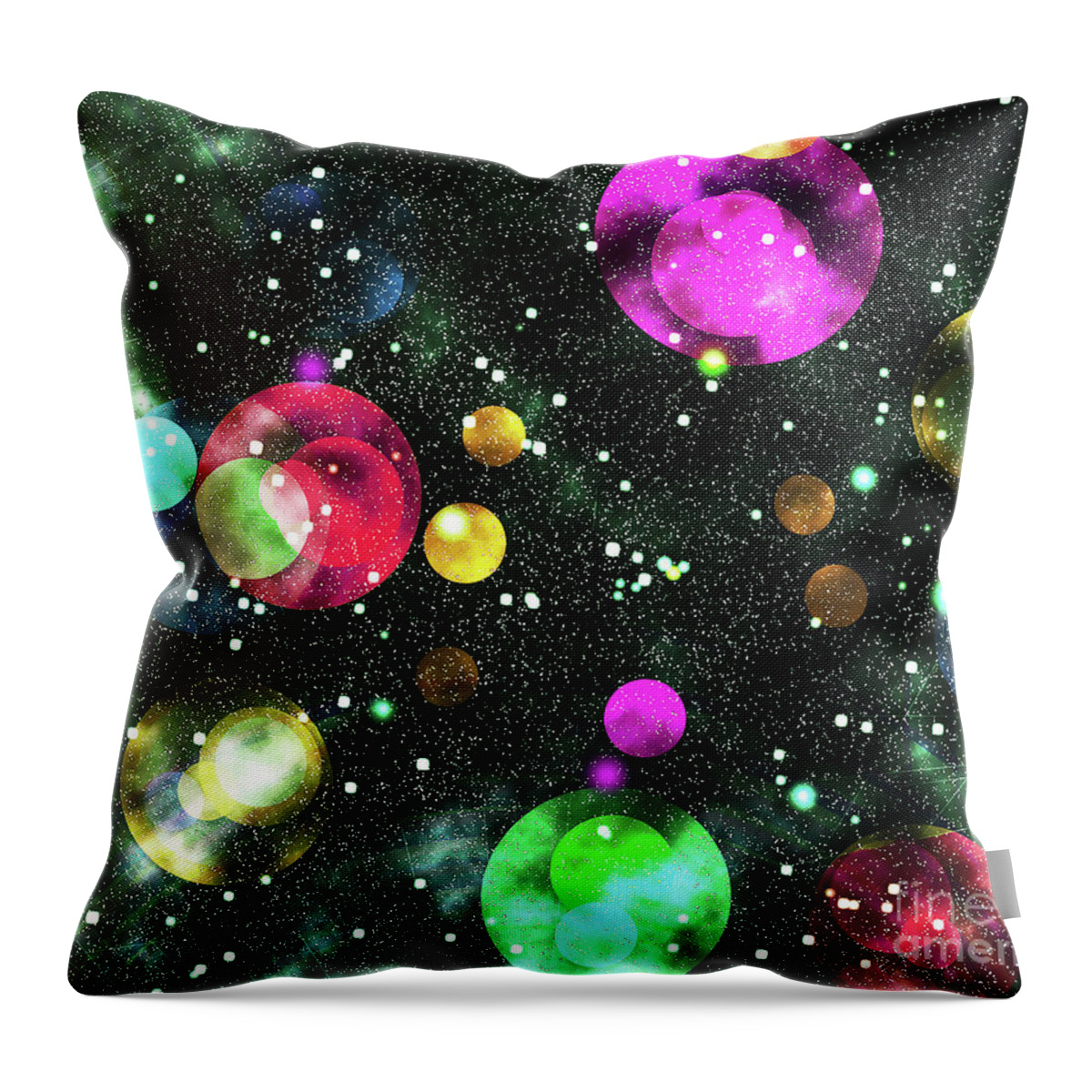 Christmas Throw Pillow featuring the digital art Mystical Christmas green and red lights and balls on an bokeh background. by Timothy OLeary